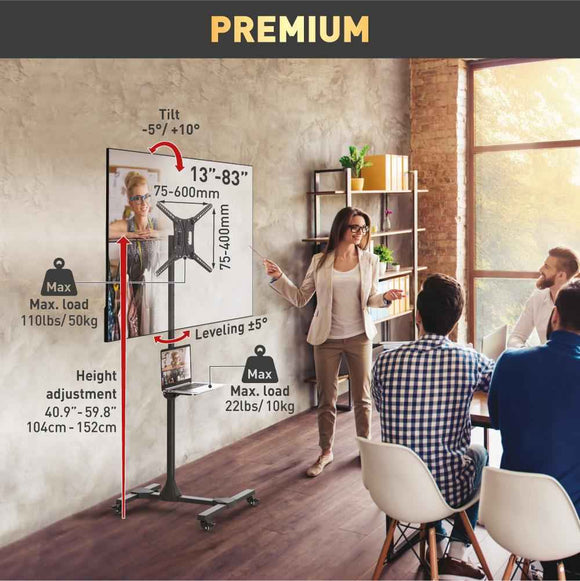 Barkan Mobile TV Mount Cart+Self 32"-83", "SW411H"