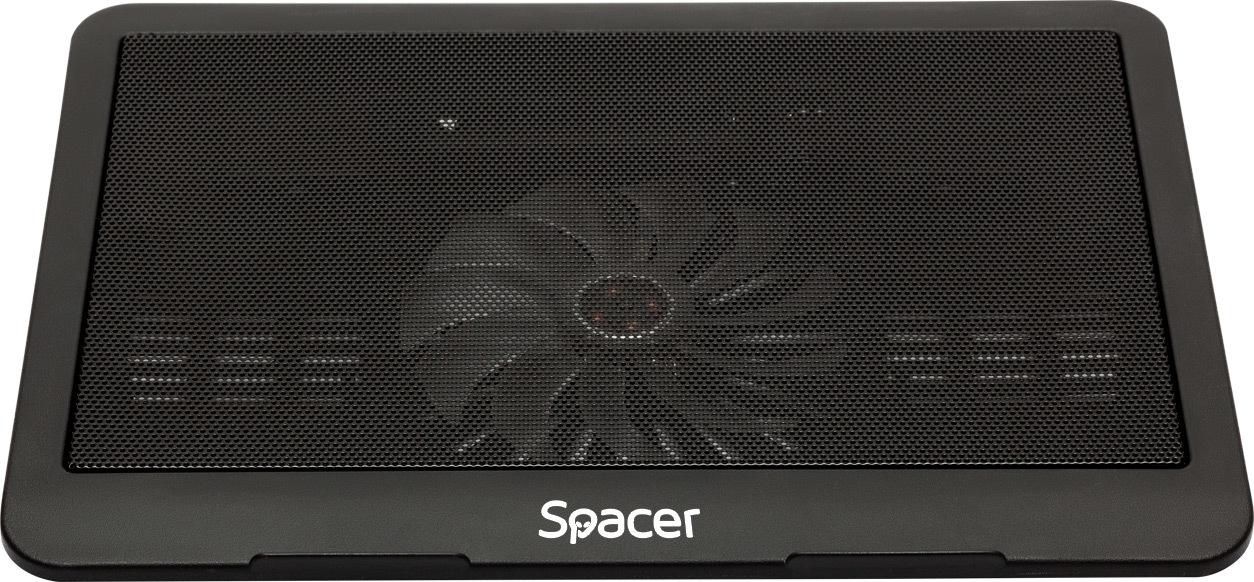 Support pour ordinateur portable 15,6", grille métallique, ventilateur 14 cm avec LED bleue, noir, "SP-NC19"/45504838 (timbre vert 0,8 lei)