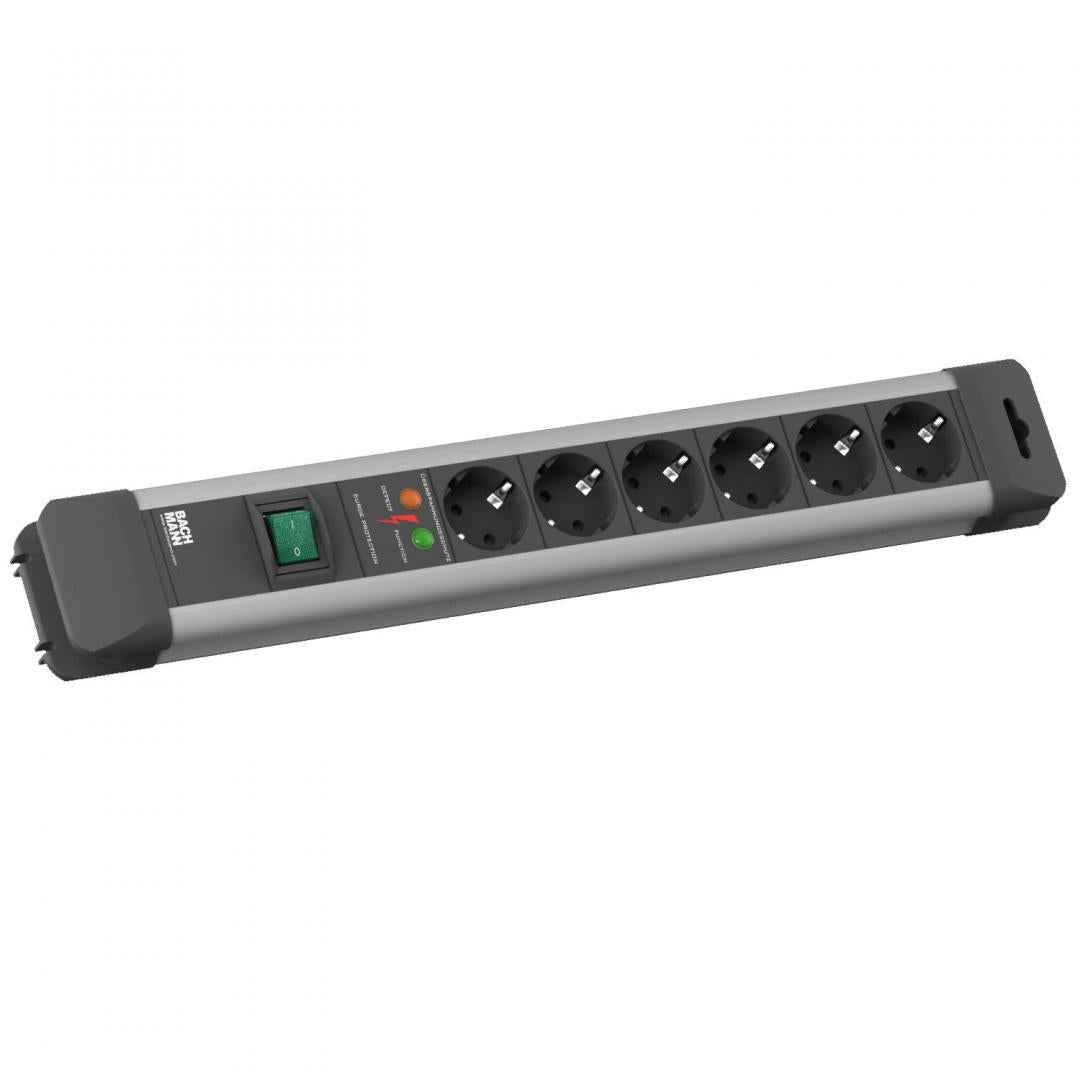 Bachmann RALLONGE, Schuko x 6, connexion Schuko (T), câble de 2 m, protection contre les surtensions, noir | argent, "330.104R" (timbre vert 0,18 lei)
