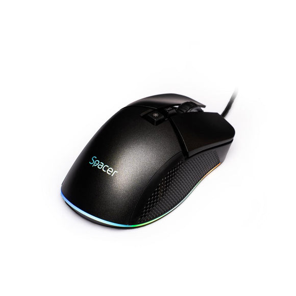 MOUSE Spacer - gaming, gaming, cu fir, USB, optic, rezolutie selectabila max. 8.000 dpi, butoane/scroll 7/1, iluminare RGB, negru, "SPGM-PULSAR-PRO" (timbru verde 0.18 lei)