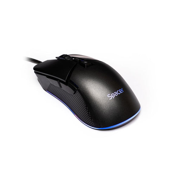 MOUSE Spacer - gaming, gaming, cu fir, USB, optic, rezolutie selectabila max. 8.000 dpi, butoane/scroll 7/1, iluminare RGB, negru, "SPGM-PULSAR-PRO" (timbru verde 0.18 lei)