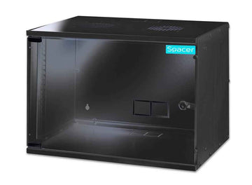 Armoire 19" 7U 515 x 400 mm, montage mural, démontable, noire, porte vitrée avec serrure, acier 1,5 mm, charge maximale 100 kg, « SPCW-7U-BK »