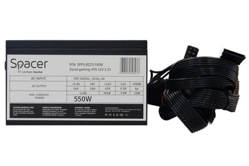 SURSA SPACER BZCO-550, compatible 80+ Bronze, 550 W, ventilateur 120 mm, 2x PCI-E (6+2), 6x S-ATA, 2x P8 (4+4), « SPPS-BZCO-550 », (tampon vert 2 lei)