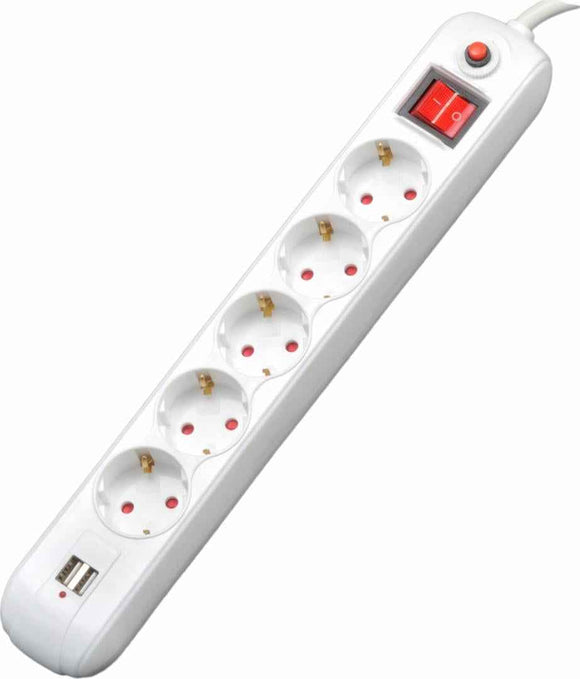 PRELUNGITOR SPACER, Schuko x 5, conectare prin Schuko (T), USB x 2, cablu 3 m, 16 A, max. 3500W, protectie supratensiune, alb, "PP-5-30 USB"/45505960 (timbru verde 0.18 lei)