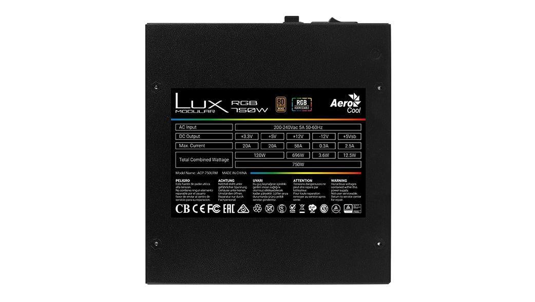 Bloc d'alimentation Aerocool Lux RGB 750 W Noir