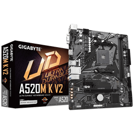 GIGABYTE A520M K V2 Motherboard - Supports AMD Ryzen 5000 Series AM4 CPUs, up to 5100MHz DDR4 (OC), PCIe Gen3 x4 M.2, GbE LAN, USB 3.2 Gen 1