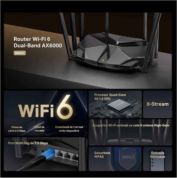 Routeur Wi-Fi 6 double bande TP-LINK AX6000 1148 Mbit/s à 2,4 GHz + 4804 Mbit/s à 5 GHz SPEC 8 antennes externes fixes