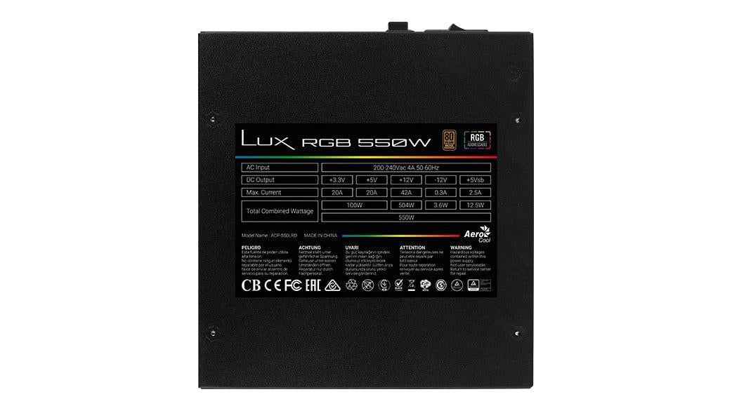 Alimentation Aerocool Lux RGB 550M 550 W Noir