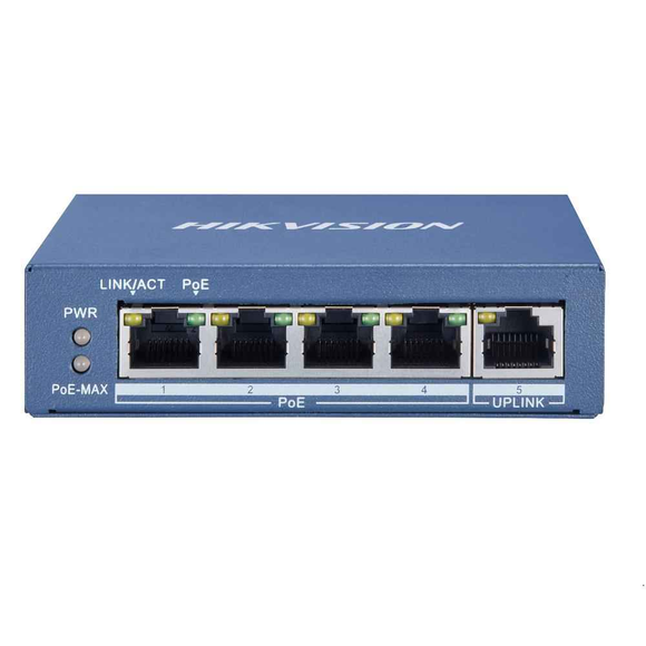 Commutateur PoE HIKVISION, port Gigabit x 5, sans SFP, boîtier métallique, « DS-3E0505P-E » (tampon vert 2 lei)