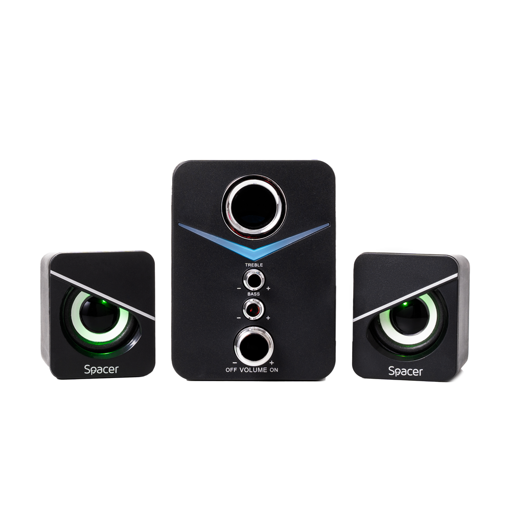 BOXE SPACER Gaming 2.1, RMS : 11 W (2 x 3 W + 5 W), contrôle du volume, des basses, des aigus, 3 x LED, alimentation USB, noir, 43502139 "SPGS-TORNADO" (timbre vert 2,00 lei) - 0