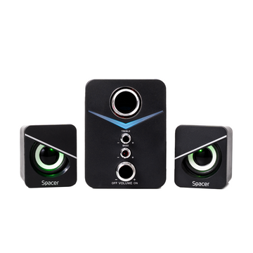 BOXE SPACER Gaming 2.1, RMS: 11W (2 x 3W + 5W), control volum, bass, treble, 3 x LED, USB power, black, 43502139 "SPGS-TORNADO" (timbru verde 2.00 lei) - 0