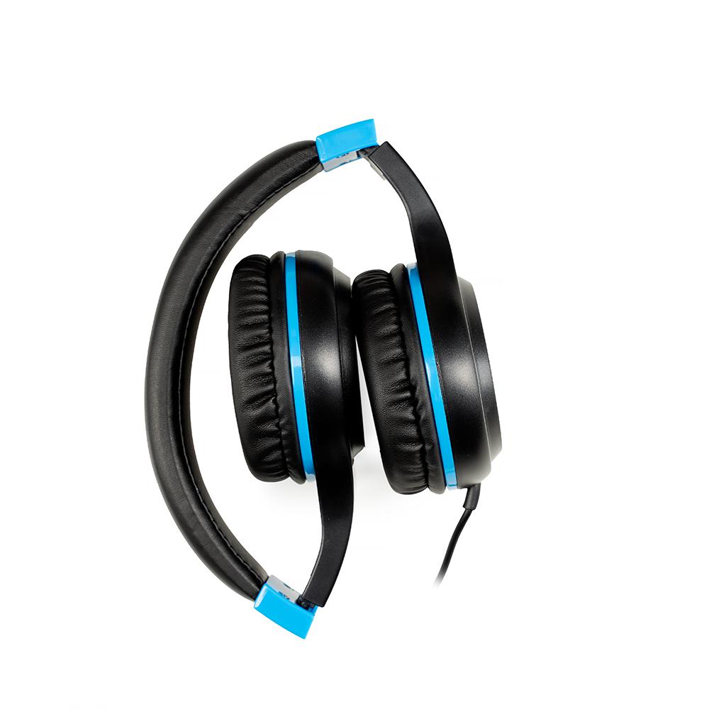 Casque audio spacer filaire standard usage multimédia microphone filaire pliable serre-tête réglable connexion via jack 35 mm x 2 noir et bleu  sphs-pearl-bl  tampon vert 08 lei