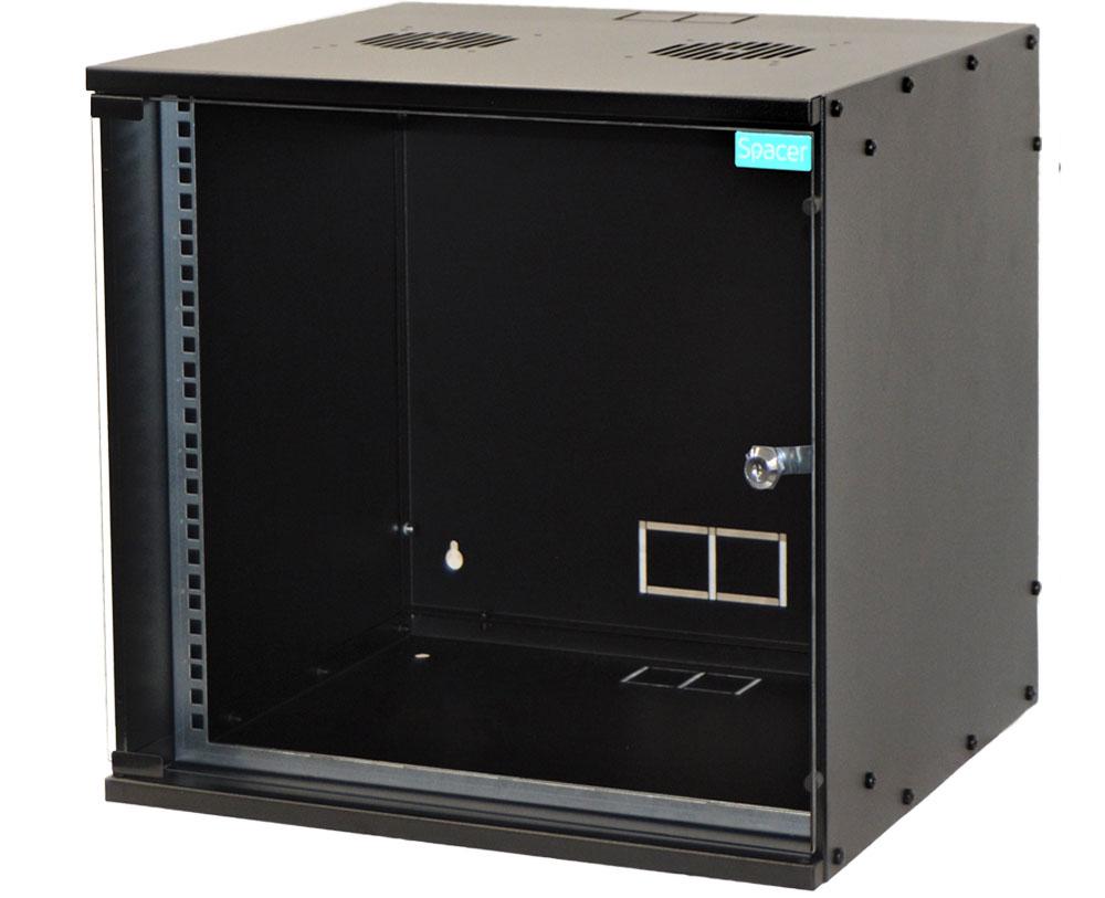 Armoire 19" 9U 515 x 450 mm, montage mural, démontée, noire, porte vitrée avec serrure, acier 1,5 mm, charge maximale 100 kg, « SPCW-9U-450-BK »