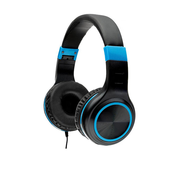 Casque audio spacer filaire standard usage multimédia microphone filaire pliable serre-tête réglable connexion via jack 35 mm x 2 noir et bleu  sphs-pearl-bl  tampon vert 08 lei