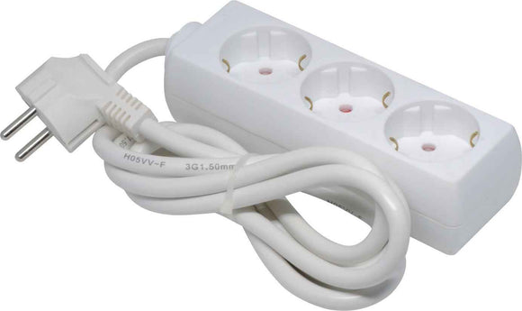 PRELUNGITOR SPACER, Schuko x 3, conectare prin Schuko (T), cablu 1.5 m, 16 A, protectie copii, alb, "PP-3-15" (timbru verde 0.18 lei)