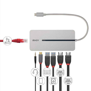Lindy DST-Mx Duo USB-C Laptop/MacBook Mini Docking Station with Dual Display (4K) and 100W Pass-Through Charging