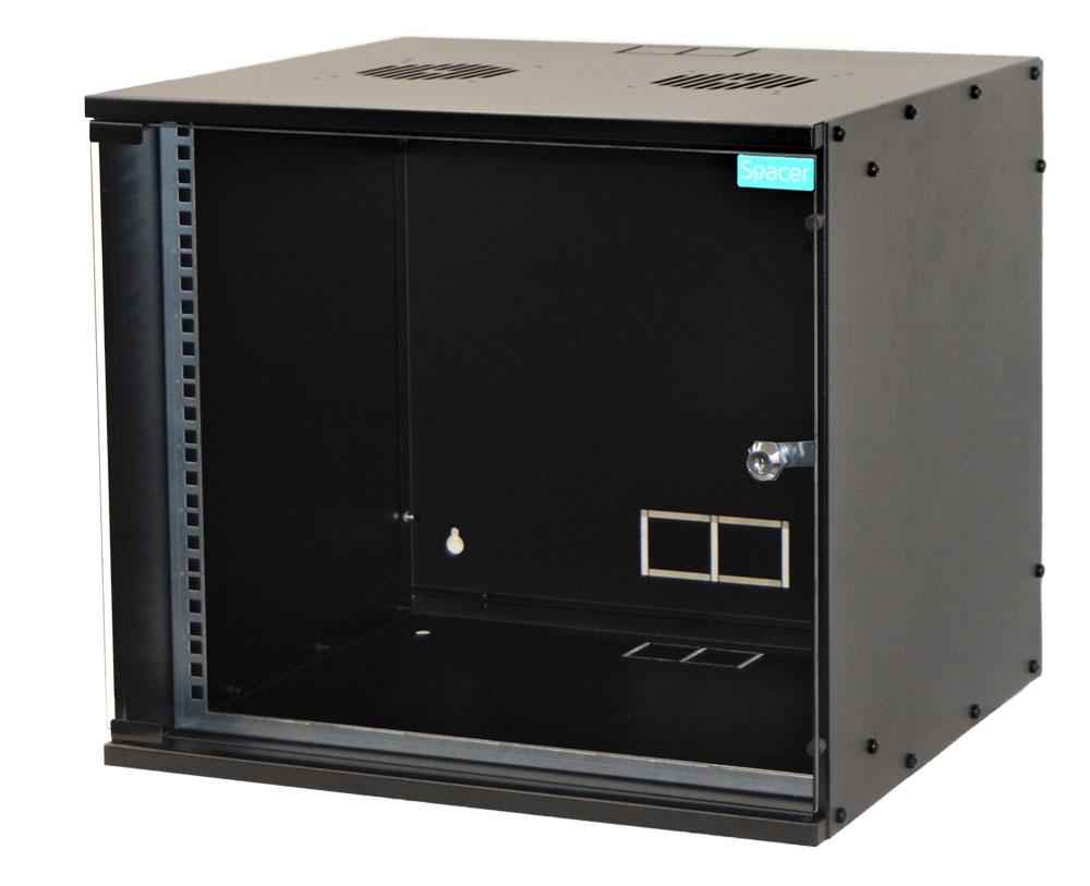 Armoire 19" 7U 515 x 450 mm, montage mural, démontée, noire, porte vitrée avec serrure, acier 1,5 mm, charge maximale 100 kg, « SPCW-7U-450-BK »