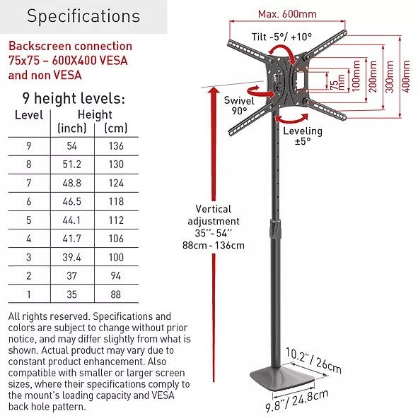 Barkan Fixed Floor Stand TV Mount 13-83", "FS420"