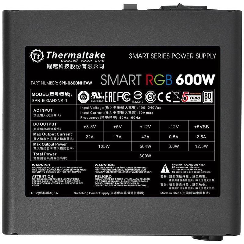Smart 600 W RGB (80+ 230 V UE, 2 x PEG, 120 mm, rail unique)