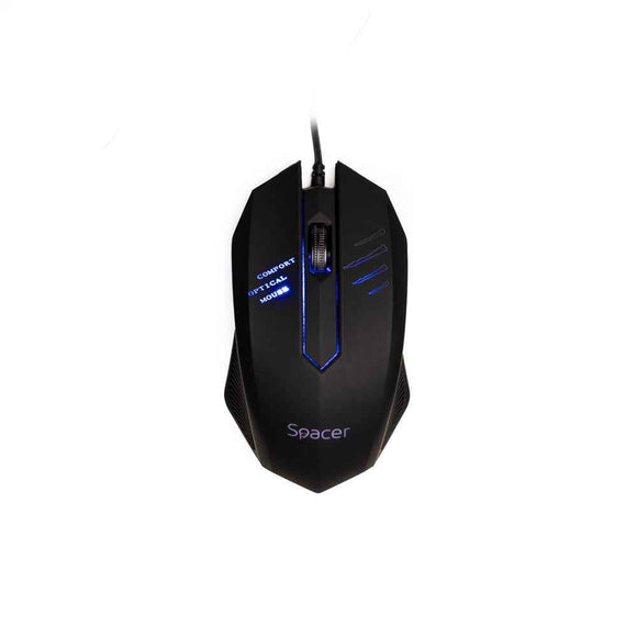 MOUSE Spacer, PC sau NB, cu fir, USB, optic, 1000 dpi, butoane/scroll 3/1, iluminare, negru, "SPMO-M20" (timbru verde 0.18 lei)