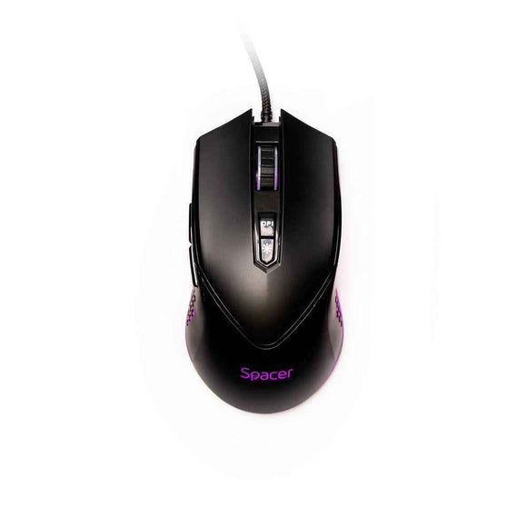 MOUSE Spacer - gaming, gaming, cu fir, USB, optic, 12.000 dpi, butoane/scroll 7/1, iluminare RGB, negru, "SPGM-ALIEN-NOVA" (timbru verde 0.18 lei)