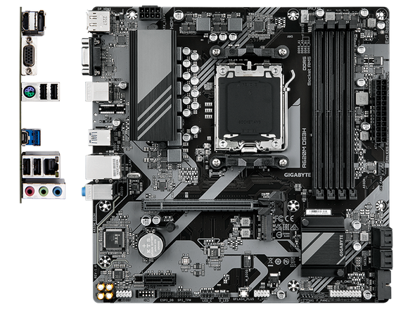 Gigabyte A620M DS3H | Processor family AMD | Processor socket AM5 | DDR5 | Supported hard disk drive interfaces M.2, SATA | Number of SATA connectors 4