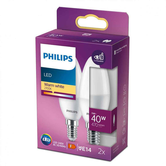 BEC LED Philips, soclu E14, putere 5W, forma lumanare, lumina alb calda, alimentare 220 - 240 V, "000008719514310056" (timbru verde 0.45 lei)