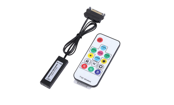 FAN HUB SPACER pt. maxim 5 ventilatoare ARGB cu 3 sau 4 pini, telecomanda pt. setat iluminarea RGB, alimentare S-ATA "SPFC-RGB" (timbru verde 0.18 lei)