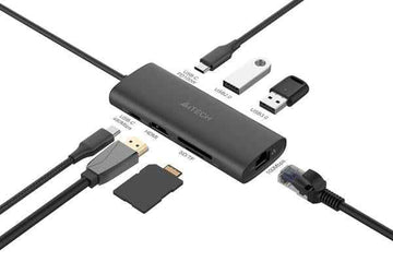 Station d'accueil A4tech universelle, 8 en 1, connectique PC USB Type C, USB-Cx2, USB-A 3.0x1, USB-A 2.0x1, HDMIx1 4K@30Hz, LAN Gigabit, emplacement SD, PD 100W, câble 0,20m, gris, "DST-80C-GR" (timbre vert 0,18 lei)