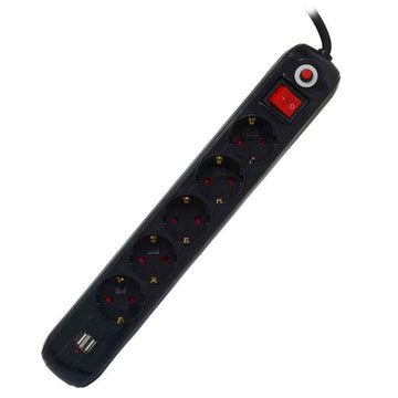 PRELUNGITOR SPACER, Schuko x 5, conectare prin Schuko (T), USB x 2, cablu 4.5 m, 16 A, max. 3500W, protectie supratensiune, Negru, "PP-5-45B-USB" (timbru verde 0.18 lei)