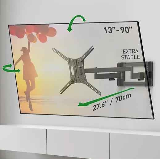 Support mural BARKAN, pour 1 téléviseur/moniteur plat, incurvé, diag. max 75 pouces, rotation, inclinaison, pivot, pliage, max 60 kg, « BM464L »