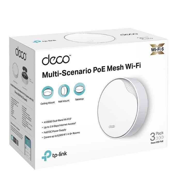Routeur sans fil | TP-LINK | Routeur sans fil | Pack de 3 | 3000 Mbit/s | Mesh | Wi-Fi 6 | 1 x 10/100/1000 Mbit/s | 1 x 2,5 GbE | DHCP | DECOX50-POE (PACK DE 3)