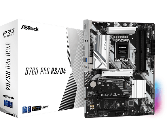 ASROCK MB Desktop B760 Pro RS (S1700, 4x DDR4, 2x PCIe 4.0 x16, 1x PCIe 3.0 x16, 1x PCIe 3.0 x1, 2x Hyper M.2 PCIe Gen4x4, 1x M.2 PCIe Gen 4x2, 4x SATA3, 2x USB-C, 7x USB 3.2, 4x USB 2.0, 1xRJ-45 2.5GB, 1x HDMI, 1x DP, ATX