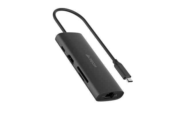 Station d'accueil A4tech universelle, 8 en 1, connectique PC USB Type C, USB-Cx2, USB-A 3.0x1, USB-A 2.0x1, HDMIx1 4K@30Hz, LAN Gigabit, emplacement SD, PD 100W, câble 0,20m, gris, "DST-80C-GR" (timbre vert 0,18 lei)
