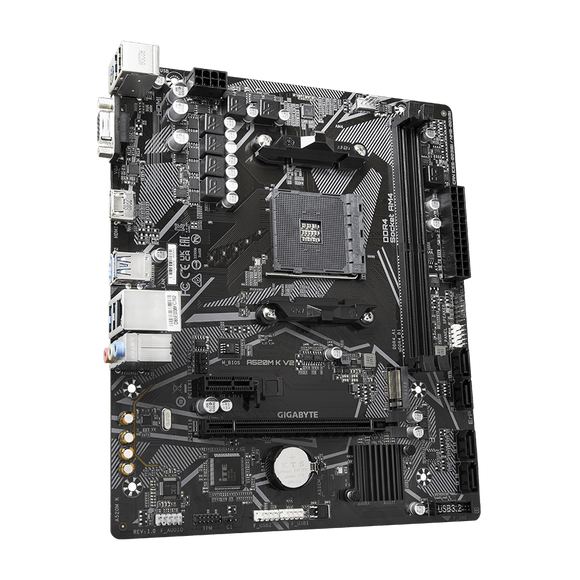 GIGABYTE A520M K V2 Motherboard - Supports AMD Ryzen 5000 Series AM4 CPUs, up to 5100MHz DDR4 (OC), PCIe Gen3 x4 M.2, GbE LAN, USB 3.2 Gen 1