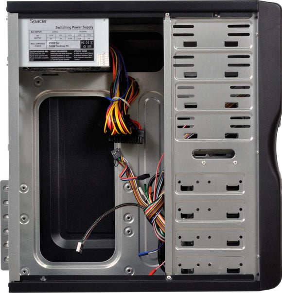 Boîtier d'espacement tour intermédiaire atx  new mercury  500 250 w pour pc de bureau 500 usb 2.0 x 2 jack 35 mm x 2  spc-new mercury  verre vert 08 lei