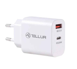 Chargeur mural double port Tellur PDHC PD 20 W + QC3,0 18 W Blanc