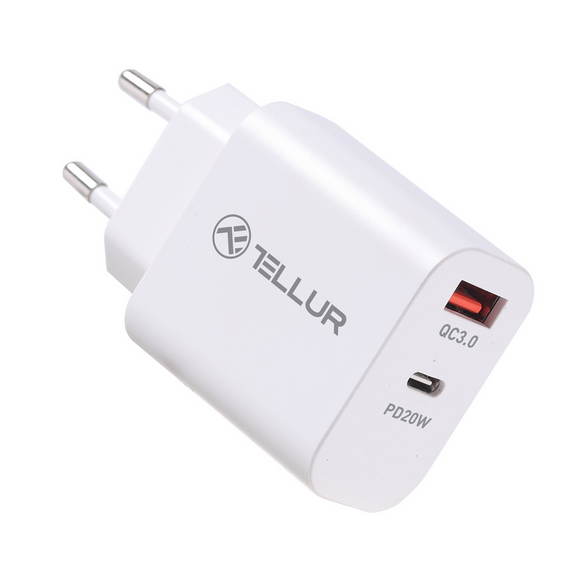 Chargeur mural double port Tellur PDHC PD 20 W + QC3,0 18 W Blanc