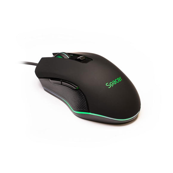 MOUSE Spacer - gaming, gaming, cu fir, USB, optic, 7200 dpi, butoane/scroll 6/1, iluminare, negru, "SP-GM-01" (timbru verde 0.18 lei)