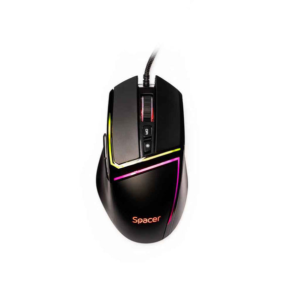 MOUSE Spacer - gaming, gaming, cu fir, USB, optic, 12.000 dpi, butoane/scroll 7/1, iluminare RGB, negru, "SPGM-ALIEN-PRO" (timbru verde 0.18 lei)