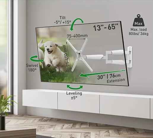 Barkan TV Wall Mount 13"- 65" White "BM343XLW"