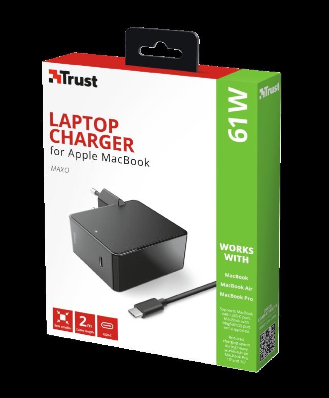 Bloc d'alimentation notebook trust maxo 61 w usb-c pour apple macbook  23418  timbre vert 080 lei