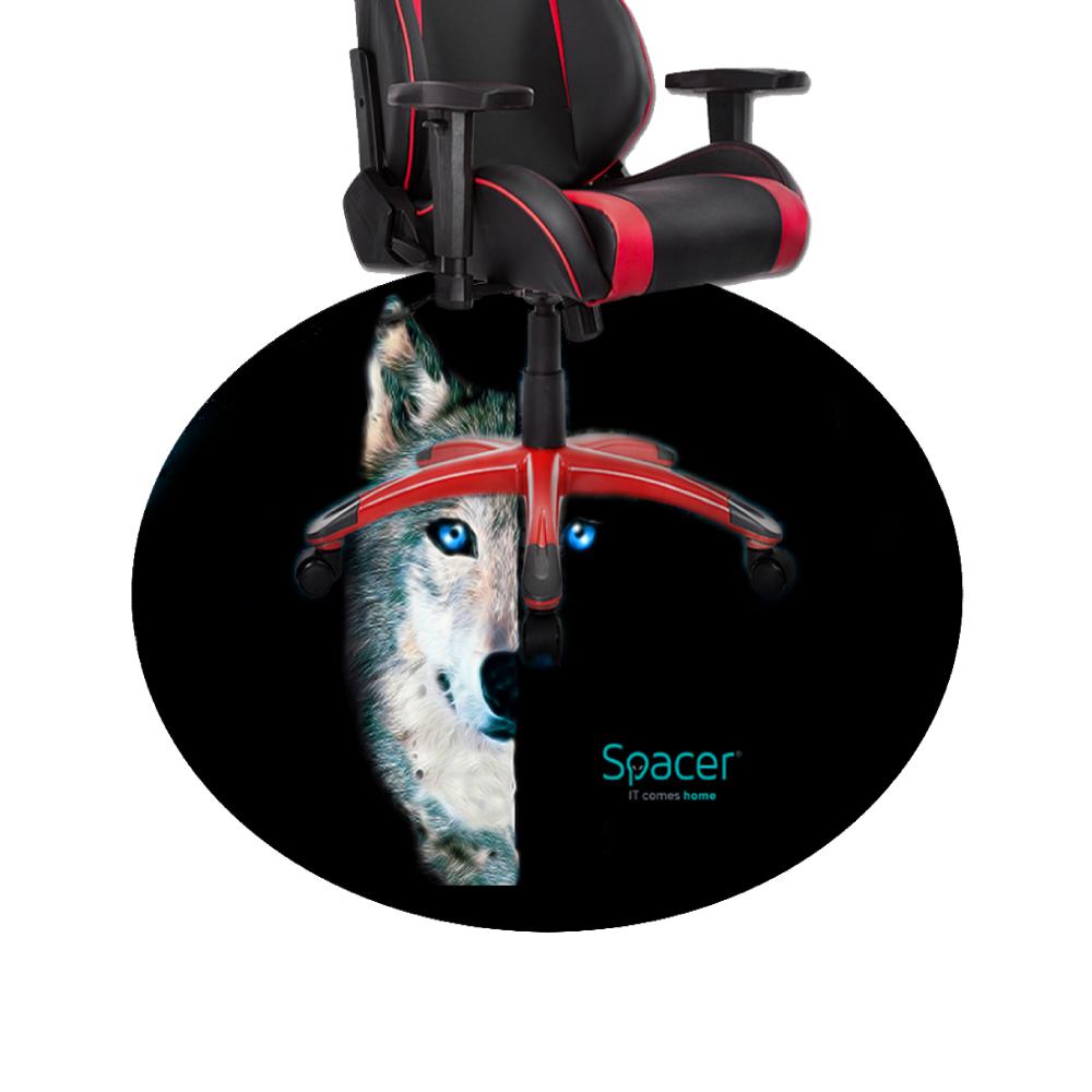 Tapis de chaise gaming SPACER, protection parquet, caoutchouc et textile, 1200 x 3 mm, rond, WOLF 46501470 « SPFP-WOLF-120 »