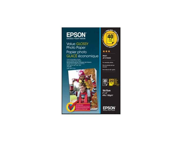 EPSON Value Glossy Photo Paper 10x15cm 20 sheets x2 (BOGOF)