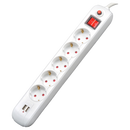 PRELUNGITOR SPACER, Schuko x 5, conectare prin Schuko (T), USB x 2, cablu 1.8 m, 16 A, max. 3500W, protectie supratensiune, alb, 45506867 "PP-5-18 USB" (timbru verde 0.18 lei)