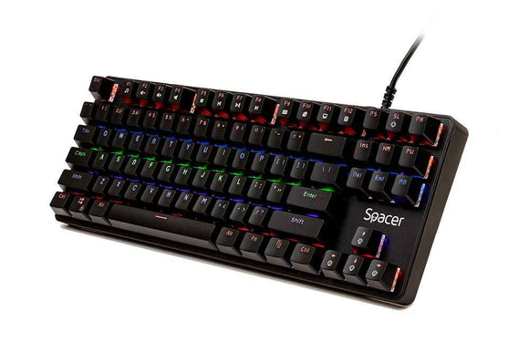 TASTATURA MECANICA SPACER USB IMMORTAL, switch-uri mecanice albastre, 50 mil. apasari, 87 taste, anti-ghosting 26 taste, anti-spill, black, "SPKB-MK-IMMORTAL" (timbru verde 0.8 lei)