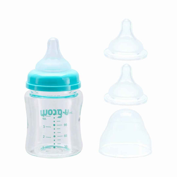 Biberon en verre 120 ml + 2 tétines supplémentaires