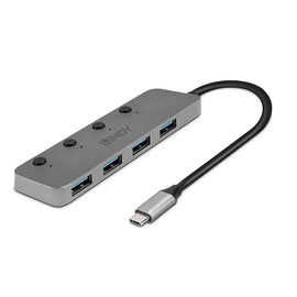 Hub Lindy 4 Port USB 3.2 buton On/Off "LY-43383" (timbru verde 0.18 lei) - 0