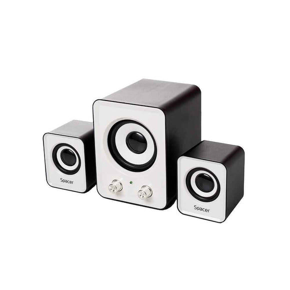 BOXE SPACER 2.1, RMS : 11 W (2 x 3 W + 5 W), contrôle du volume, alimentation USB, noir et blanc, « SPB-807 » (timbre vert 2,00 lei)