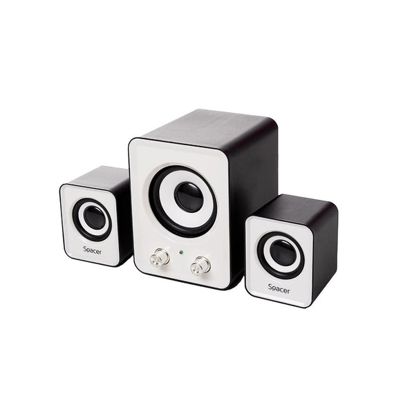 BOXE SPACER 2.1, RMS : 11 W (2 x 3 W + 5 W), contrôle du volume, alimentation USB, noir et blanc, « SPB-807 » (timbre vert 2,00 lei)